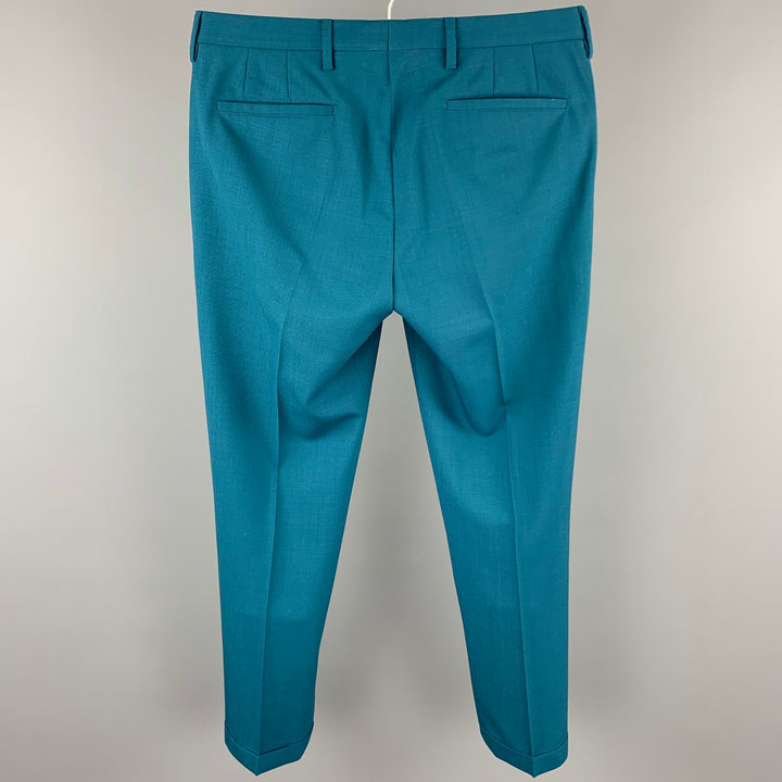 PAUL SMITH Talla 30 Pantalón de vestir con puños de lana verde azulado