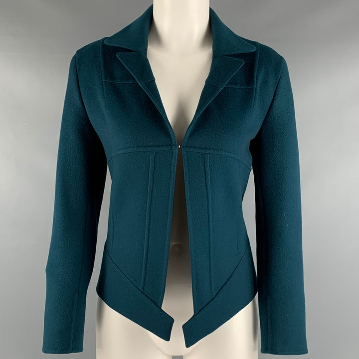 AKRIS Size 4 Blue Teal Cashmere Eye and Hook Jacket Blazer