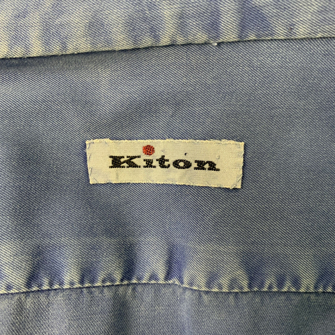 KITON Size M Blue Washed Cotton One pocket Long Sleeve Shirt