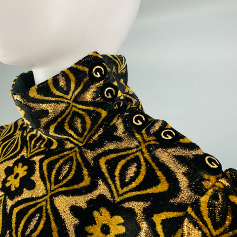 GUCCI Size XL Black Gold Viscose Blend Long Sleeve Cocktail Dress
