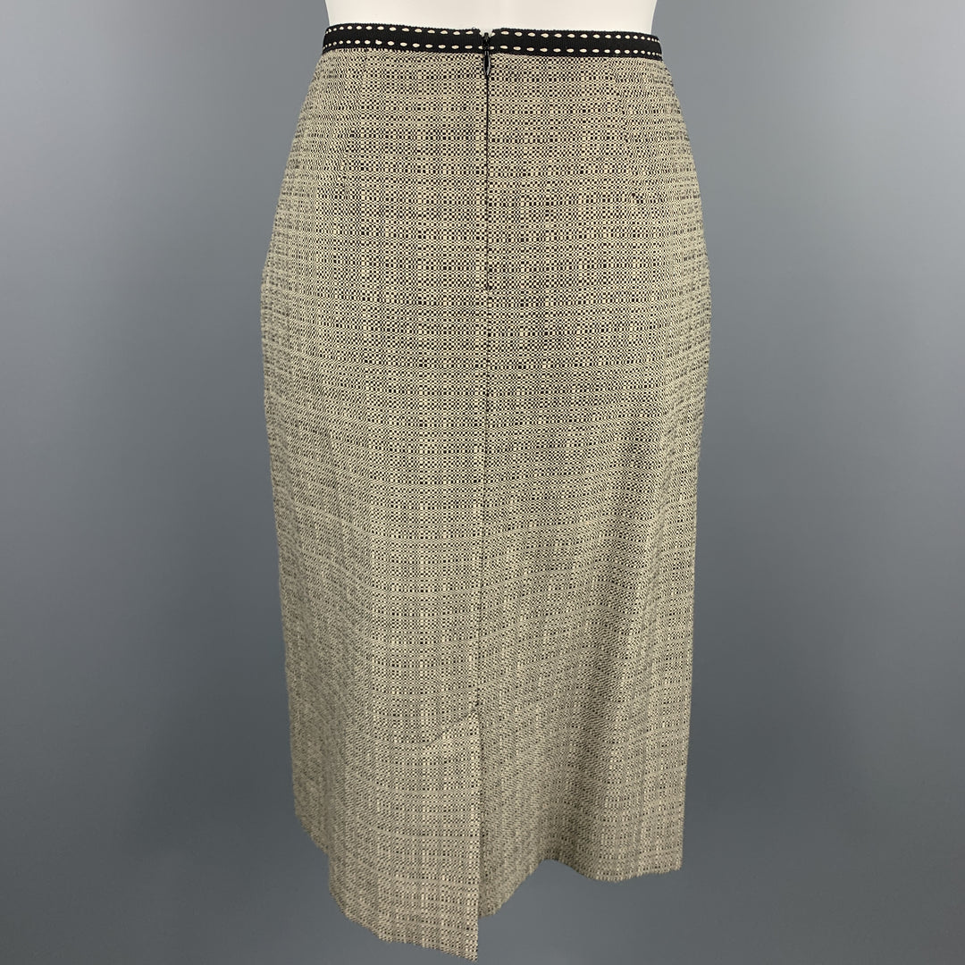 ALBERTA FERRETTI Size 6 Black & Beige Woven Wool Pencil Skirt-Suit