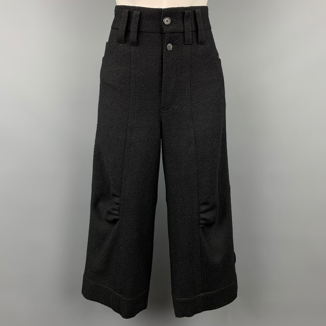 MARC JACOBS Size 6 Black Textured Wool / Nylon Cropped Wide Leg Dress Pants