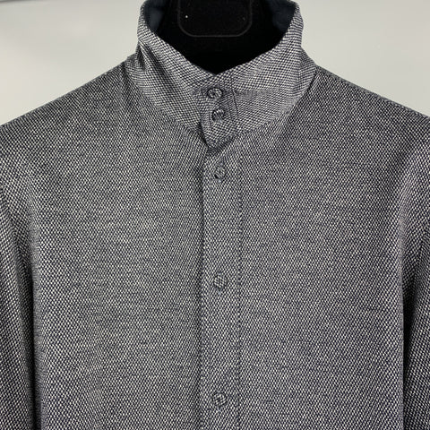 EMPORIO ARMANI Size S Grey & Navy Nailhead Cotton Wired High Collar Long Sleeve Shirt