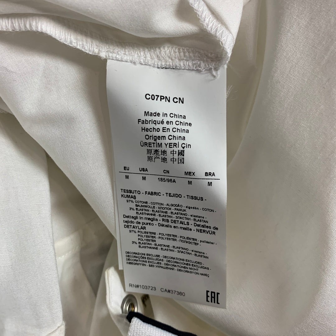 EMPORIO ARMANI Size M White Cotton Zip Up Short Sleeve Shirt