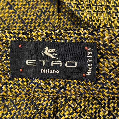 ETRO Yellow Navy Woven Silk Tie