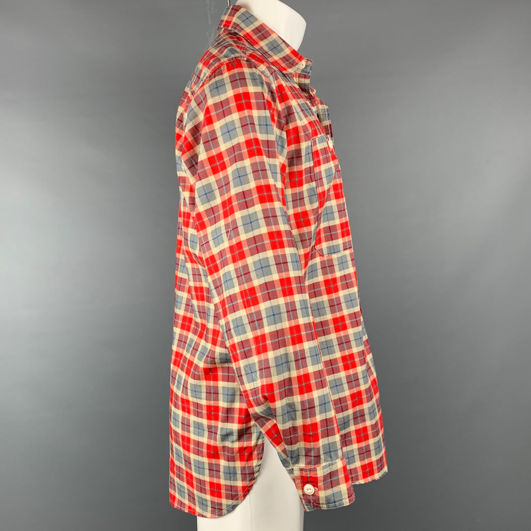 ENGINEERED GARMENTS Size S Red & Grey Plaid Cotton Button Down Long Sleeve Shirt