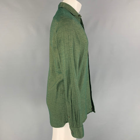ERMENEGILDO ZEGNA Size M Green &  Yellow Textured Cotton Long Sleeve Shirt