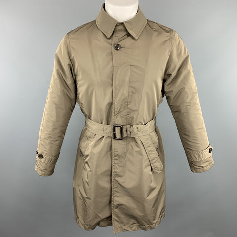 BEAMS Poitrine Taille S Manteau long boutonné en polyester olive avec ceinture