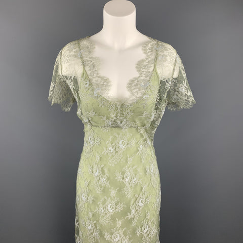 COLLETTE DINNIGAN Size L Green Lace Nylon / Spandex Cocktail Dress