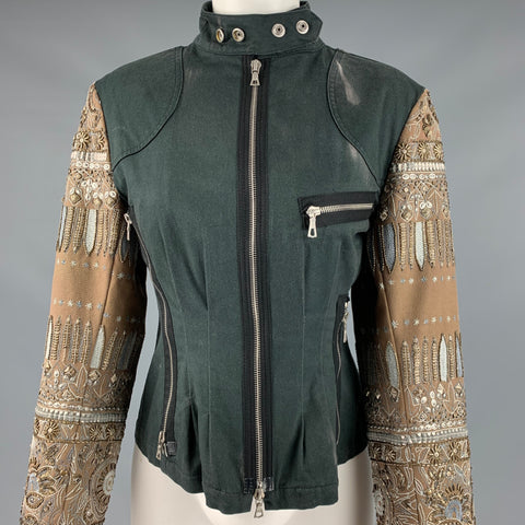 DRIES VAN NOTEN Taille 6 Veste perlée en coton élasthanne vert beige