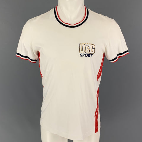D&G by DOLCE & GABBANA Size S White Red Cotton Crew-Neck T-shirt