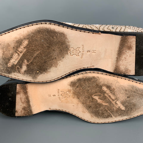 DONALD J PLINER Size 9 Beige White Beaded Leather Slip On Loafers