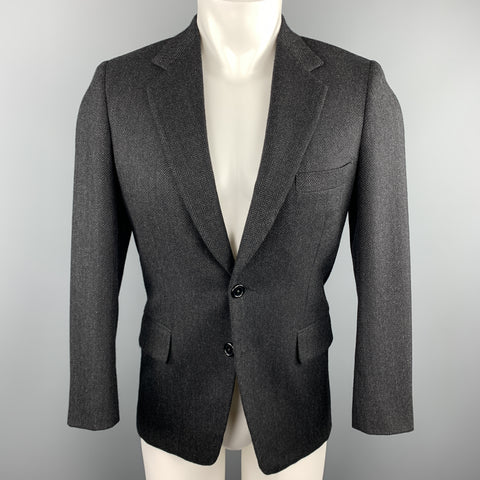 GEORGE REPINEC 36 Black & Grey Herringbone Wool Notch Lapel Sport Coat