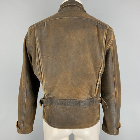 LEVI'S VINTAGE Size M Brown Distressed Leather Zip Up Jacket