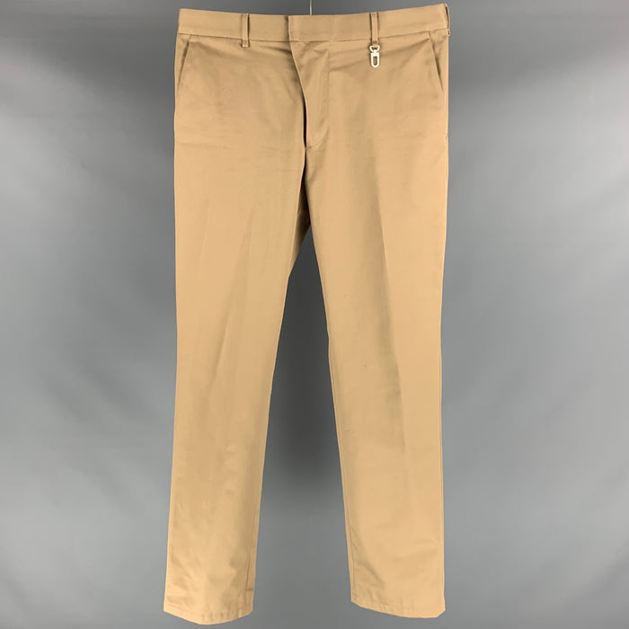 LOUIS VUITTON Talla 34 Pantalones de vestir caqui de poliéster y algodón liso con bragueta y cremallera
