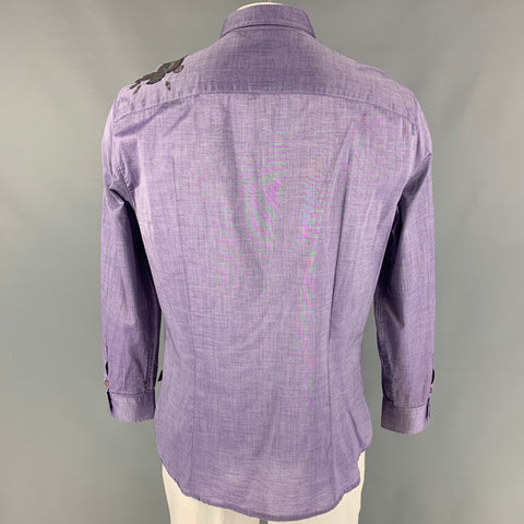 JUST CAVALLI Size XXL Purple Print Cotton Button Up Long Sleeve Shirt