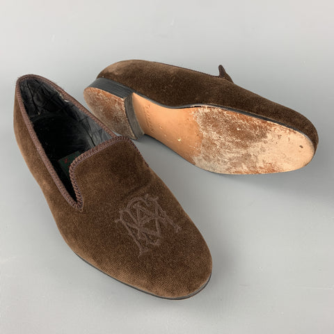 SHIPTON Size 8 Brown Embroidery Velvet Slippers Loafers