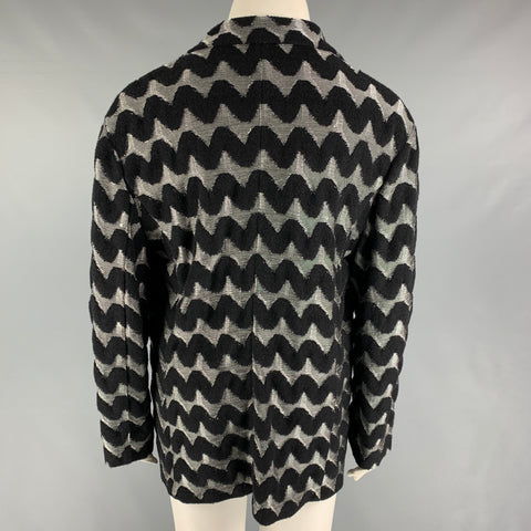 GIORGIO ARMANI Size 14 Black Grey Zig Zag Notch Lapel Jacket Blazer