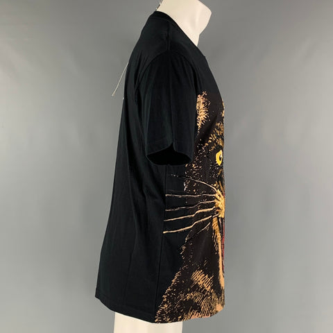 GUCCI Size XXS Black Gold Embroidery Cotton Crew-Neck T-shirt