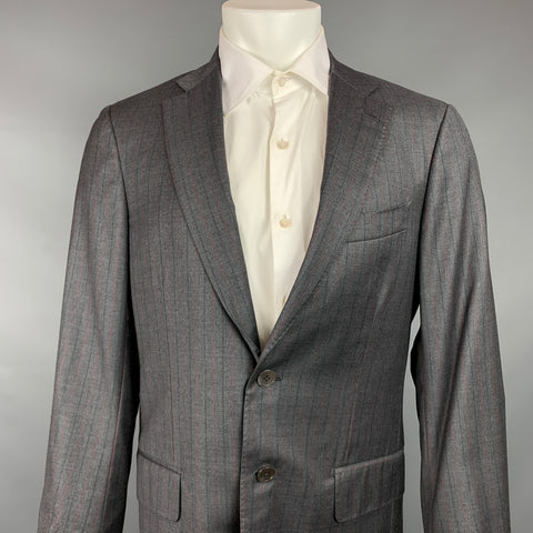 ISAIA Size 40 Long Gray & Charcoal Stripe Wool Notch Lapel Sport Coat
