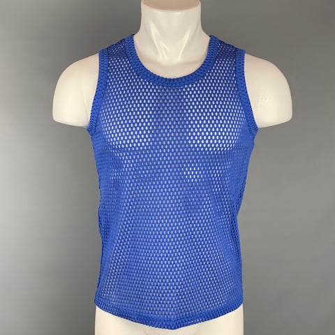 EVEREST ISLES Size L Blue Mesh Cotton Blend Tank Top