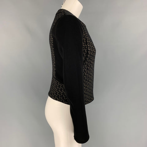 DIANE VON FURSTENBERG Size 0 Black & Beige Geometric Virgin Wool Blend Jacket