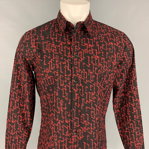 GIVENCHY Talla M Camisa de manga larga con botones de algodón característico en negro y rojo