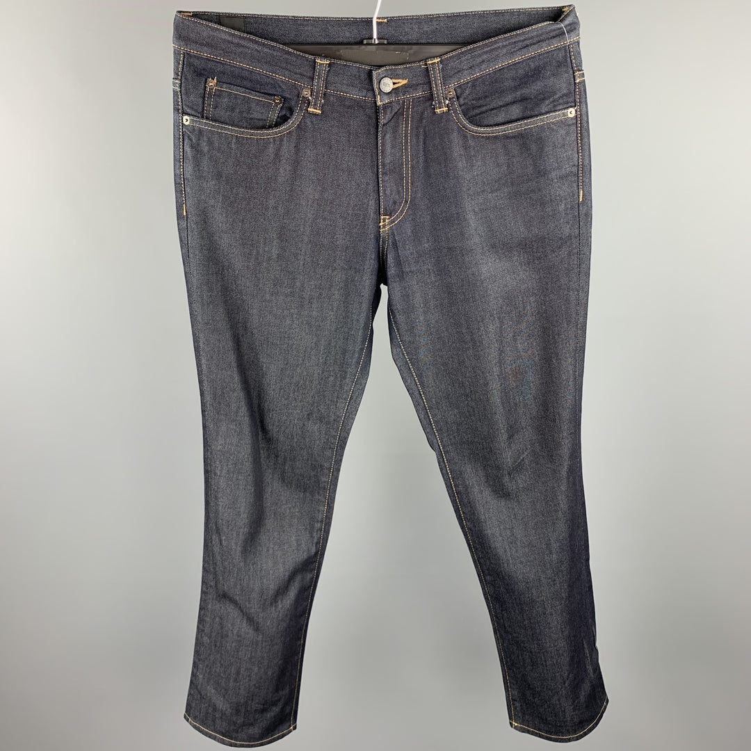 EDIFICE Size 34 Indigo Contrast Stitch Denim Zip Fly Jeans
