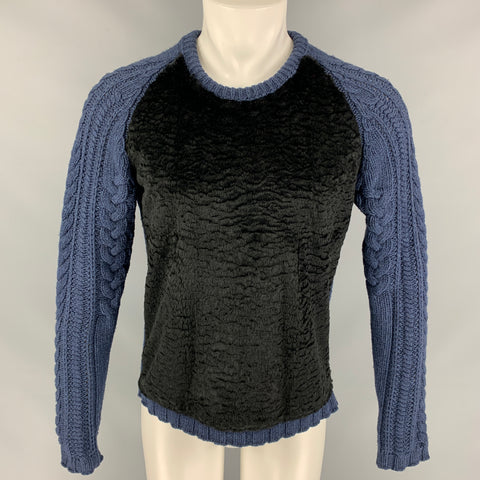 BURBERRY PRORSUM 2011 Size S Blue Cable Lambswool Rabbit Fur Mulberry Silk Sweater