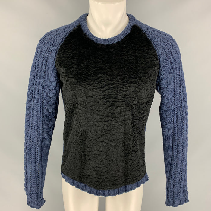 BURBERRY PRORSUM 2011 Size S Blue Cable Lambswool Rabbit Fur Mulberry Silk Sweater