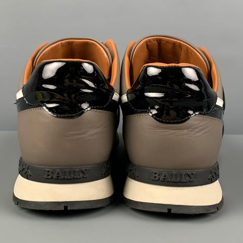 BALLY Size 10 Taupe Black Mixed Materials Suede Sneakers
