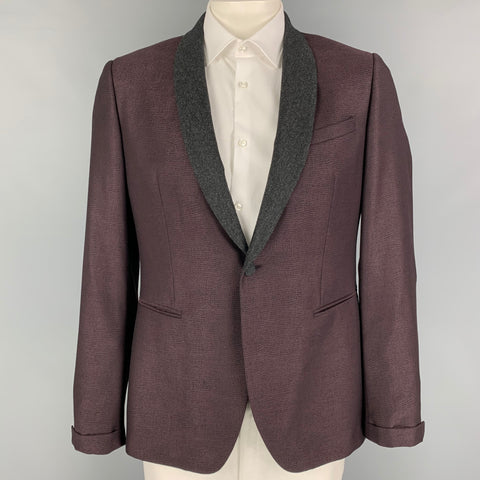 JOHN VARVATOS Size 42 Purple Charcoal Jacquard Wool Sport Coat