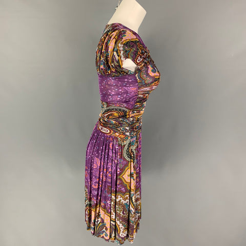 ETRO Taille 4 Robe sans manches en viscose multicolore violette à motif cachemire