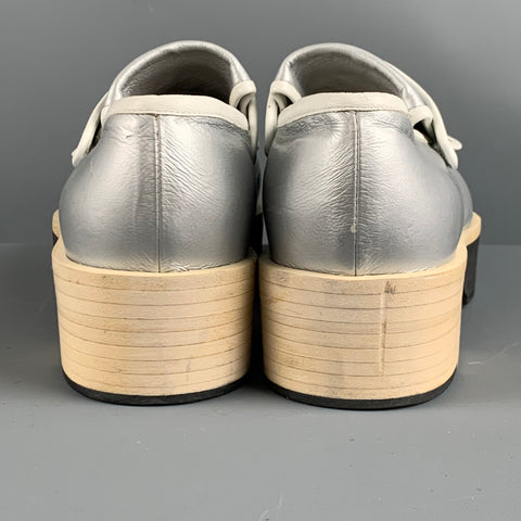 JIL SANDER Size 10 Silver White Leather Contrast Trim Platform Flats