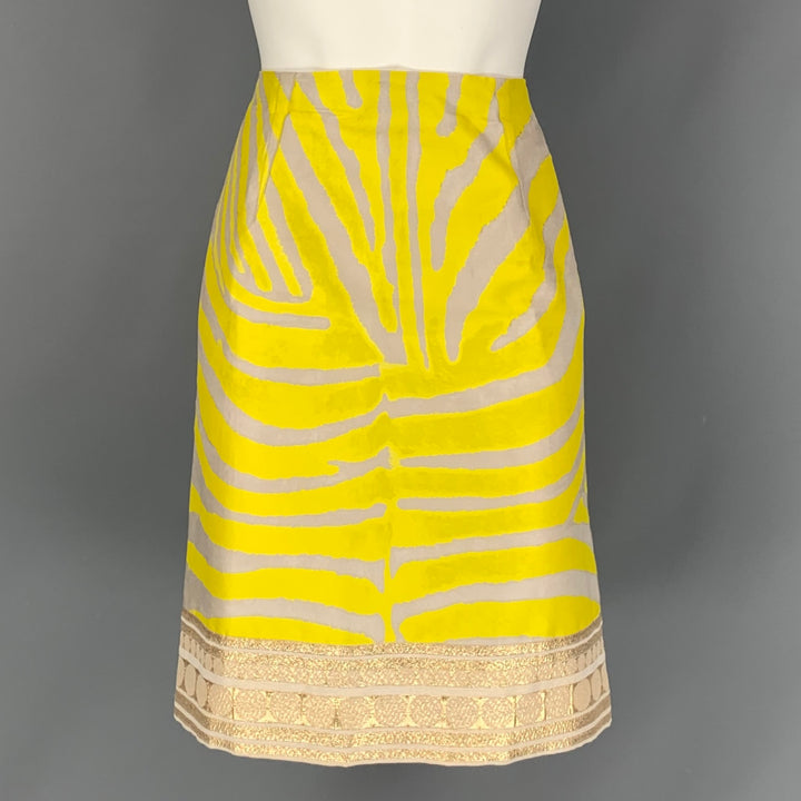 GIAMBATTISTA VALLI Size 6 Beige Gold Zebra Print Cotton Blend Skirt