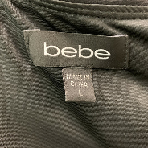 BEBE Taille L Noir sur Noir Nylon Mélange Tissus Mélangés Robe Sans Manches