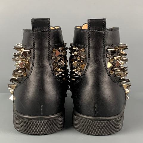 CHRISTIAN LOUBOUTIN Size 10 Black Gold Leather Louis All Over Spikes High Top Sneakers