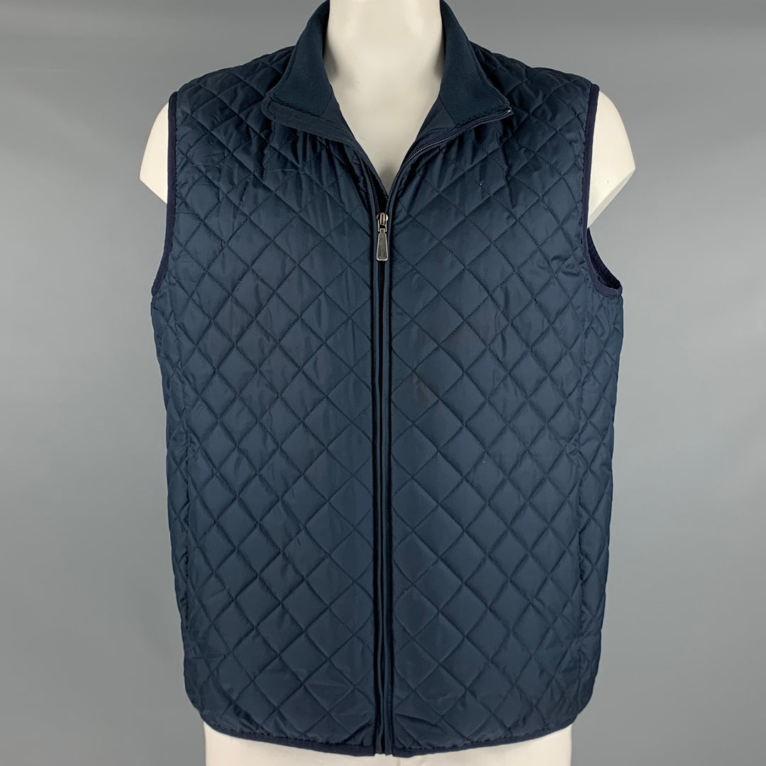 BROOKS BROTHERS Size XL Navy Quilted Polyester Zip Up Vest