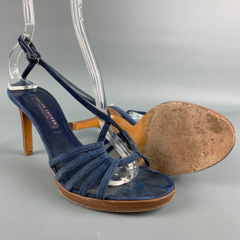 RALPH LAUREN Size 8 Blue Suede Strappy Sandals