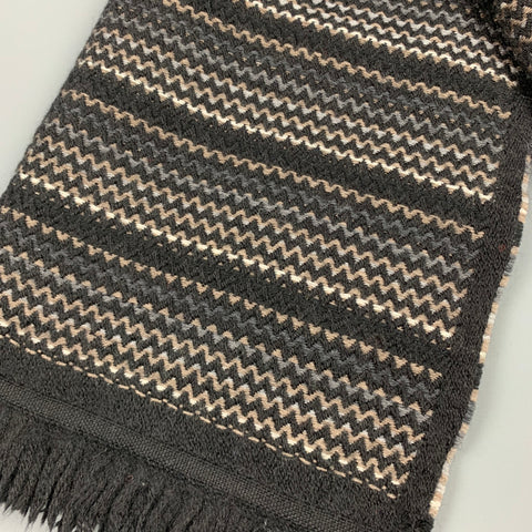 MISSONI Grey & Brown Stripe Knitted Wool Scarf
