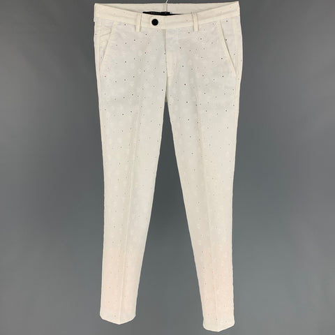 CELLAR DOOR Talla 6 Pantalones casuales de algodón con ojales y bragueta con cremallera, color blanco