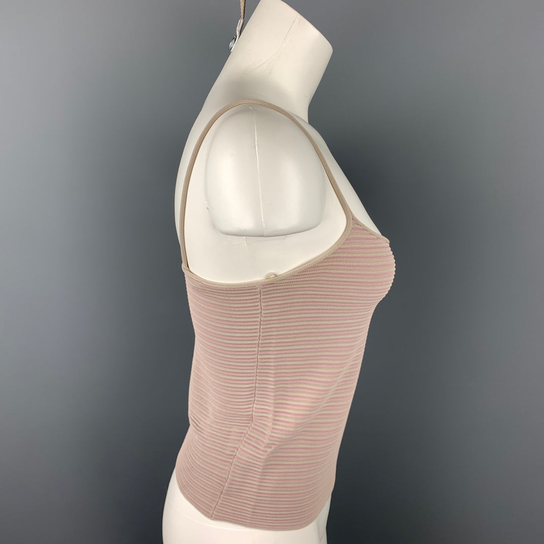 GIORGIO ARMANI Size 4 Grey & Pink Textured Striped Viscose Camisole Top