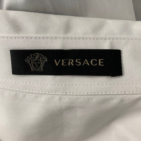 VERSACE Size S White Solid Cotton Button Up  Long Sleeve Shirt