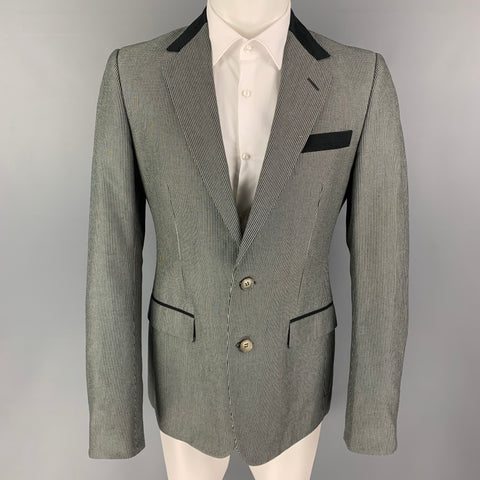 GUCCI Size 40 Black White Stripe Cotton Notch Lapel Sport Coat