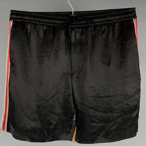 GUCCI Size 36 Black Gold Stripe Acetate Athletic Shorts