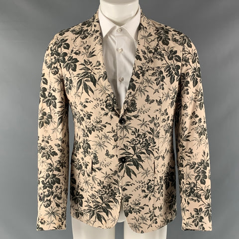 GUCCI Size 38 Cream Black Floral Cotton Single breasted Sport Coat