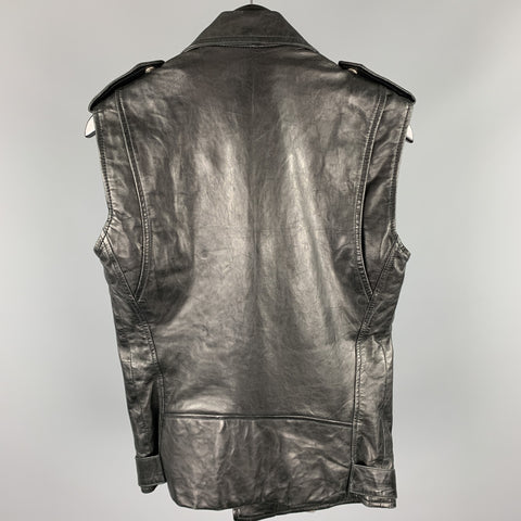 BLK DNM Size S Black Leather Zipper Pockets Zip Up Biker Vest