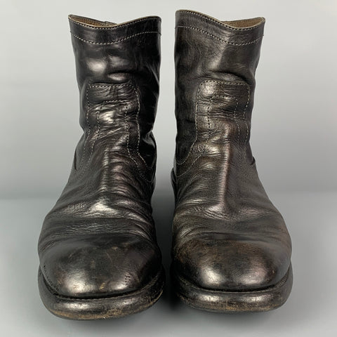 JULIUS_7 Size 8.5 Black Leather Round Toe Boots