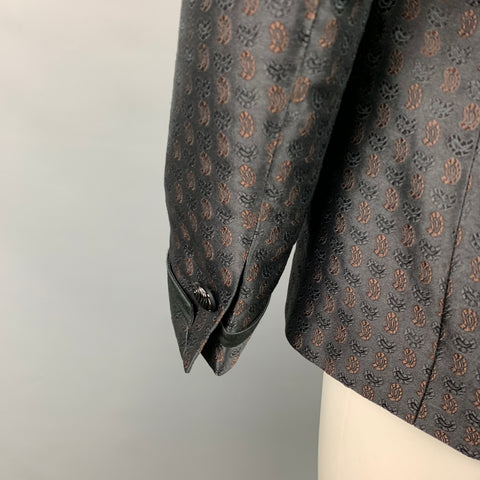 ETRO Size 38 Black & Brown Jacquard Silk Blend Notch Lapel Sport Coat