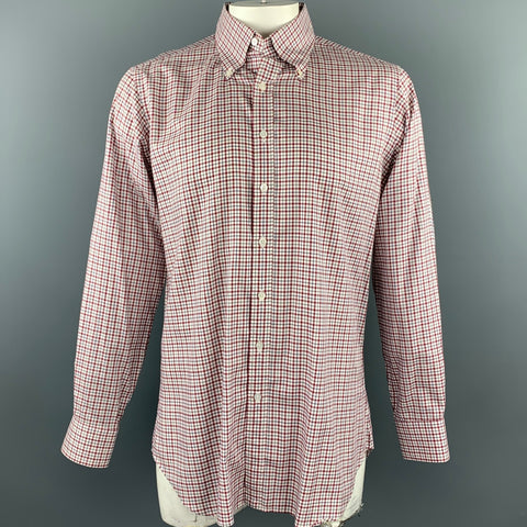 HAMILTON Size L Red & Navy Window Pane Cotton Button Down Long Sleeve Shirt